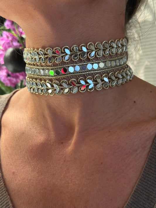 Choker espejitos hojas