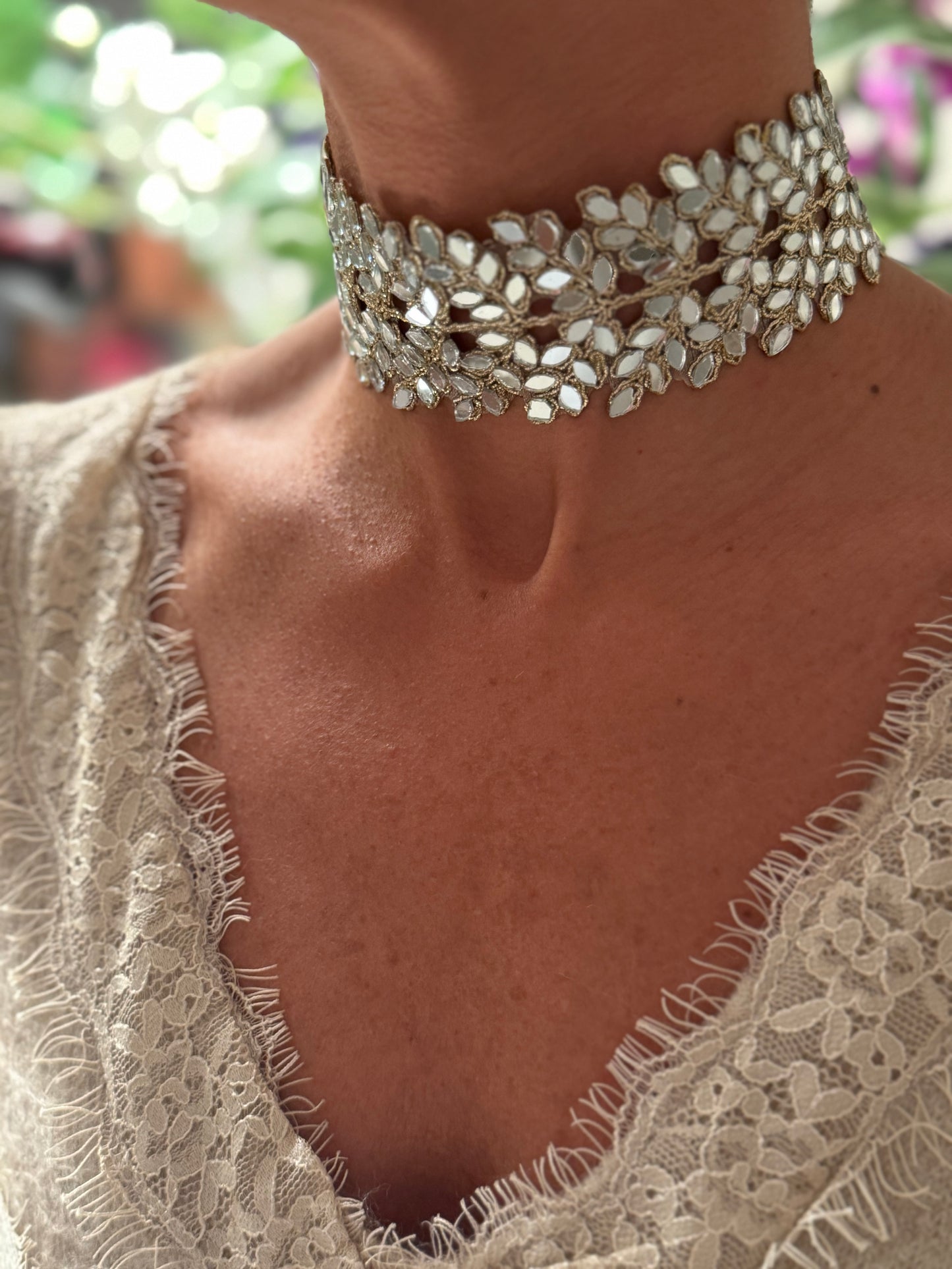 Choker espejitos hojas