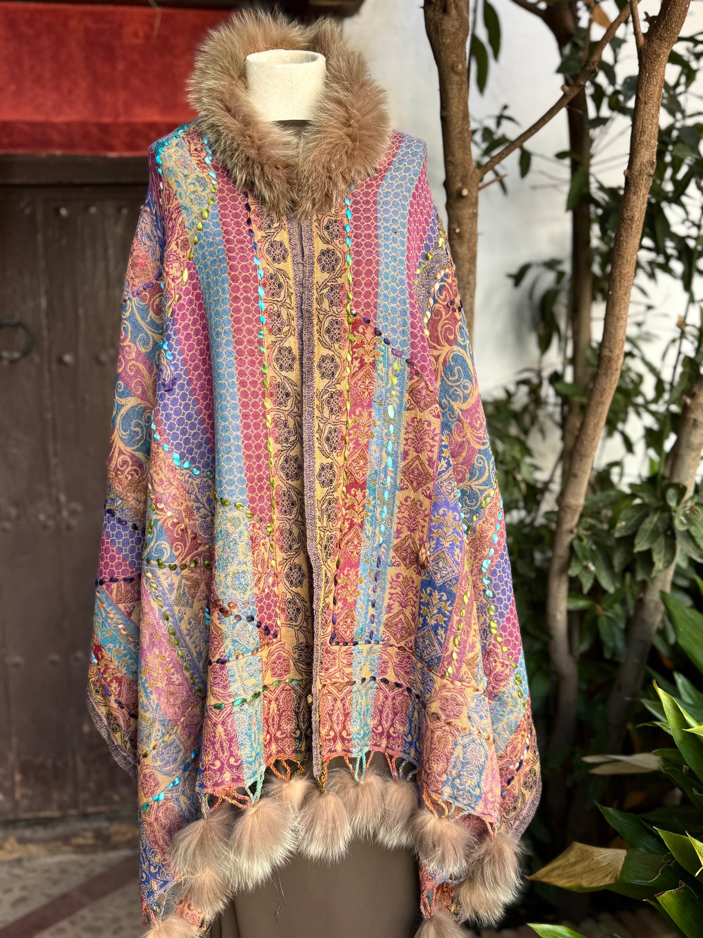 Embroidered wool pashmina cape