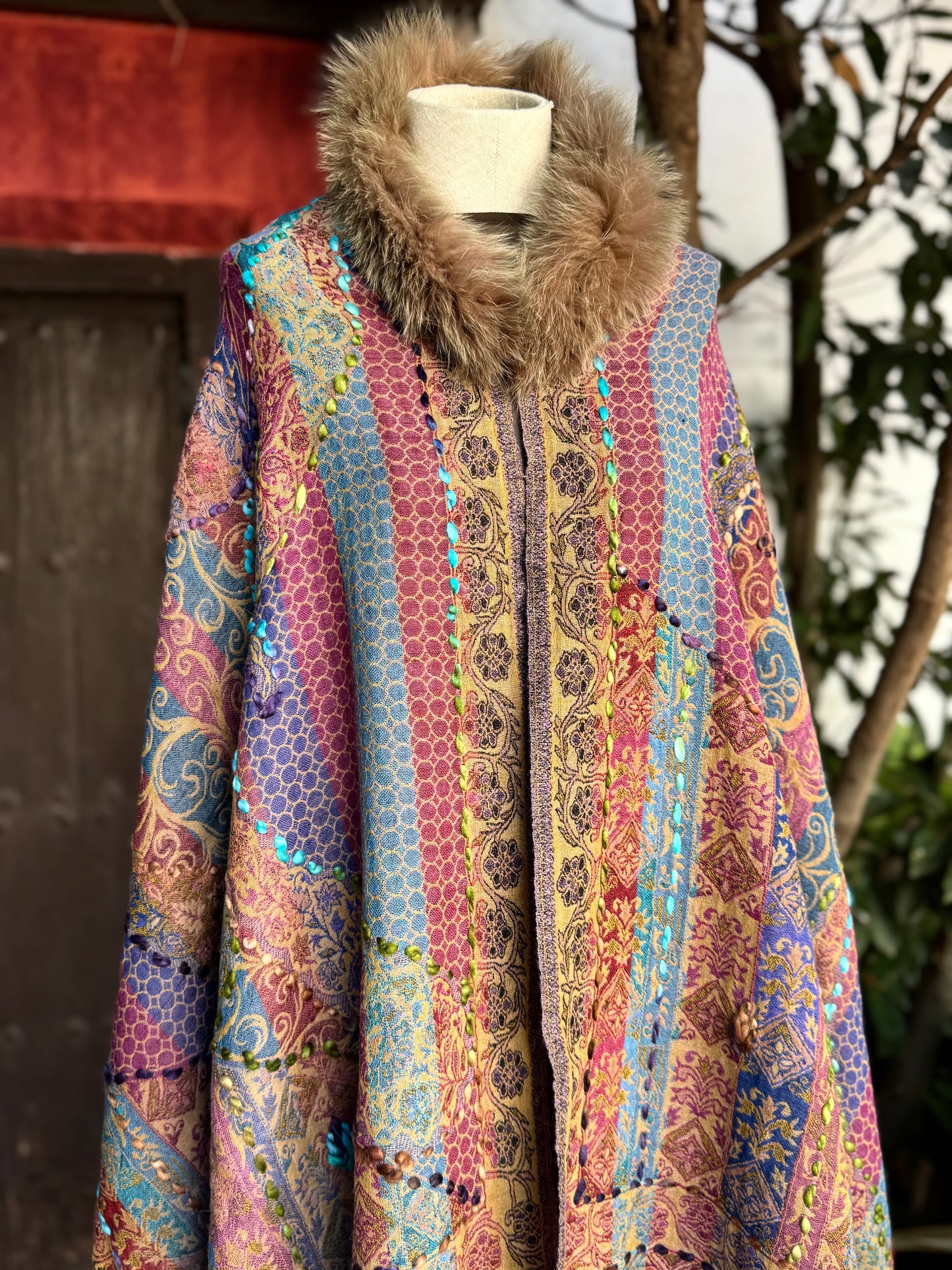 Embroidered wool pashmina cape
