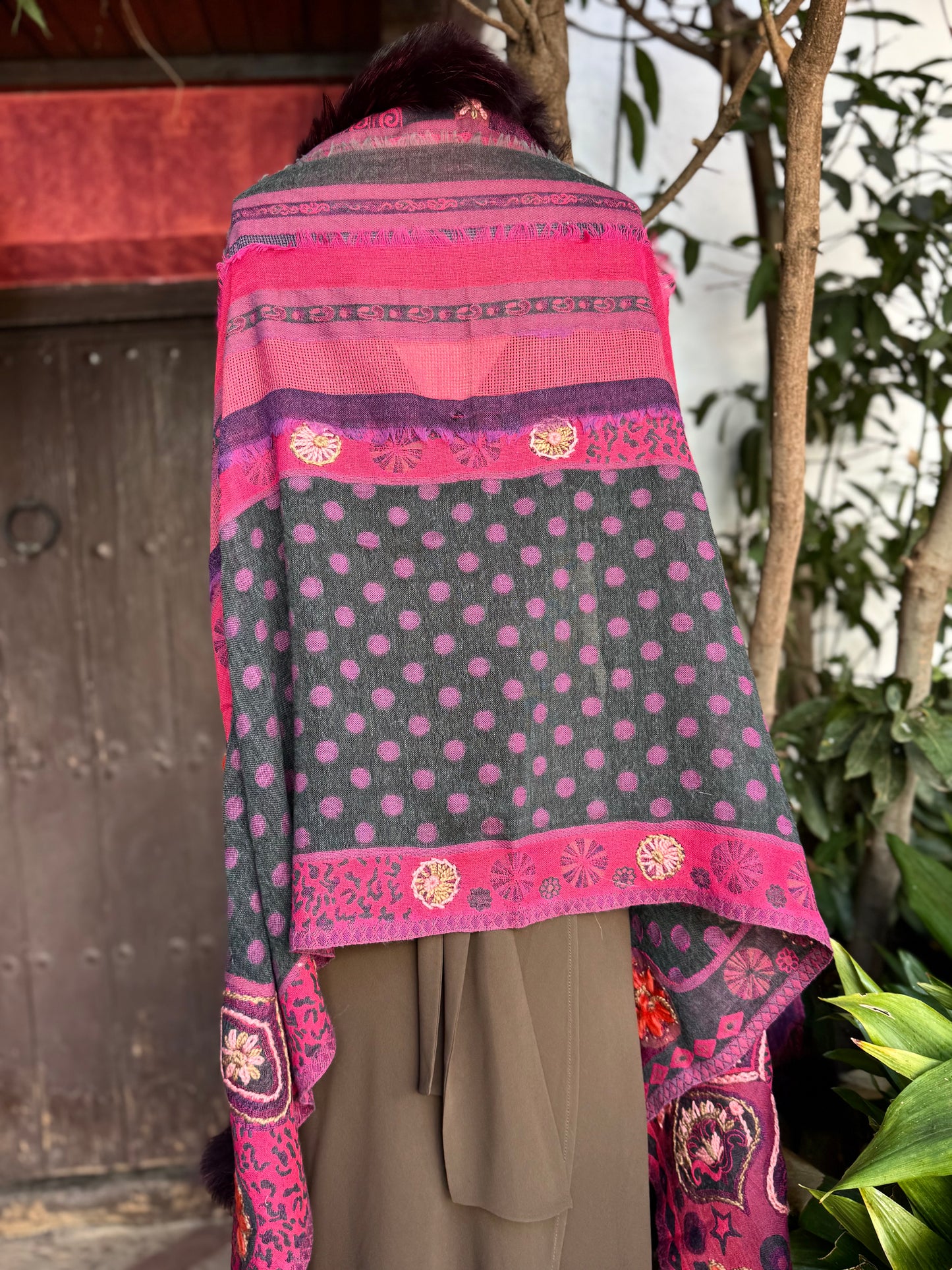 Embroidered wool pashmina cape
