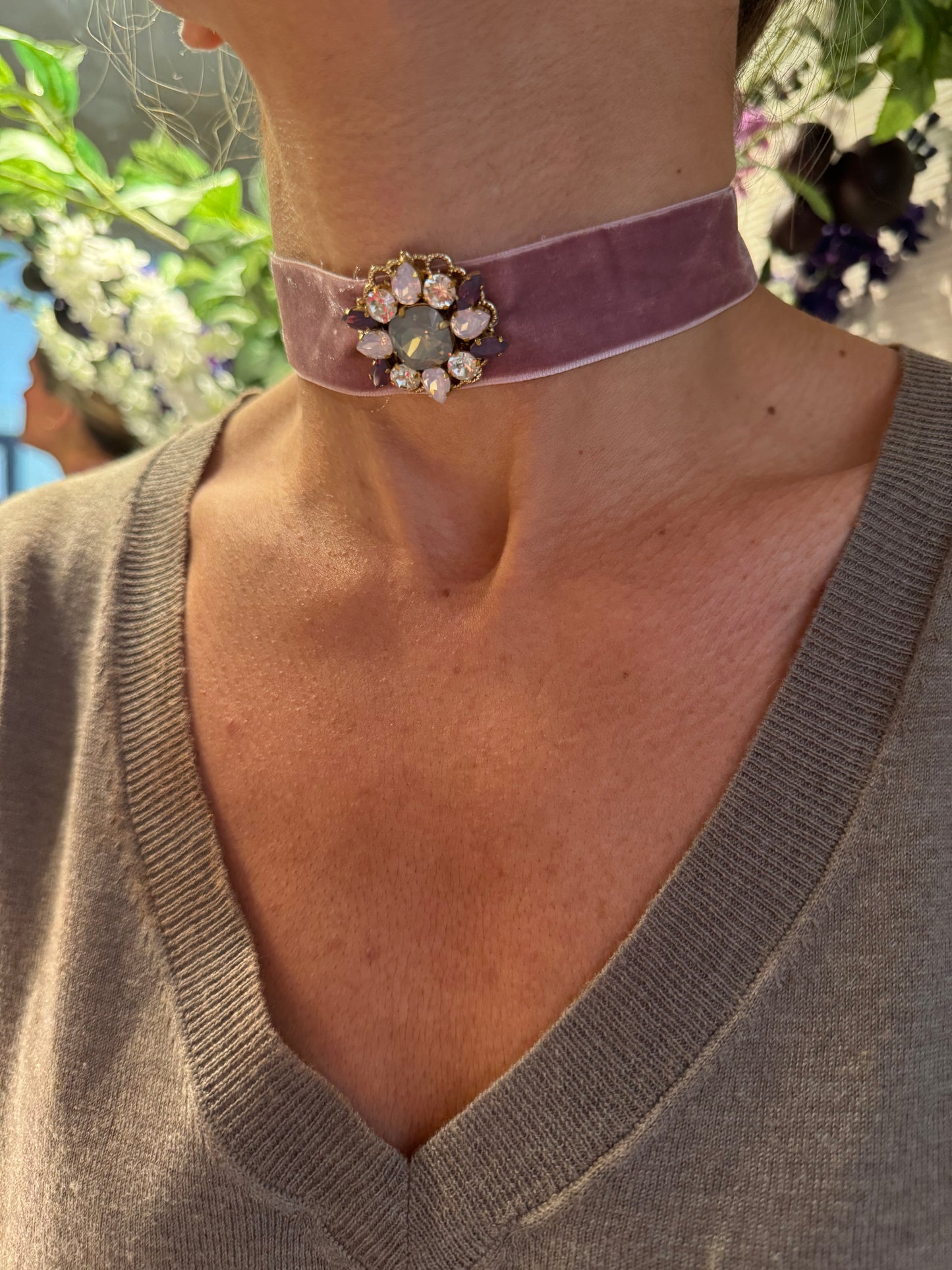 Pink velvet choker