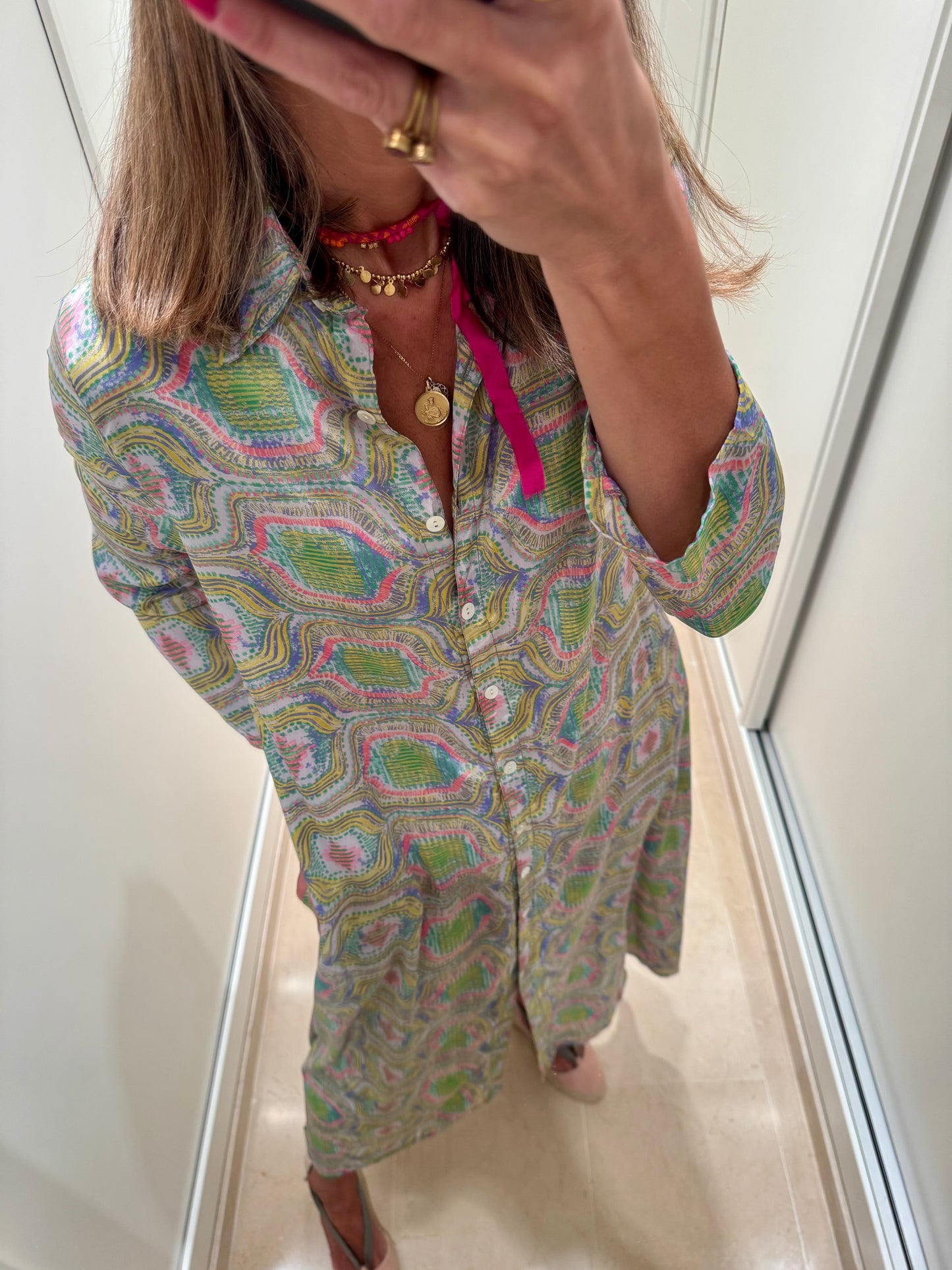 Camisero geométrico lima y rosa