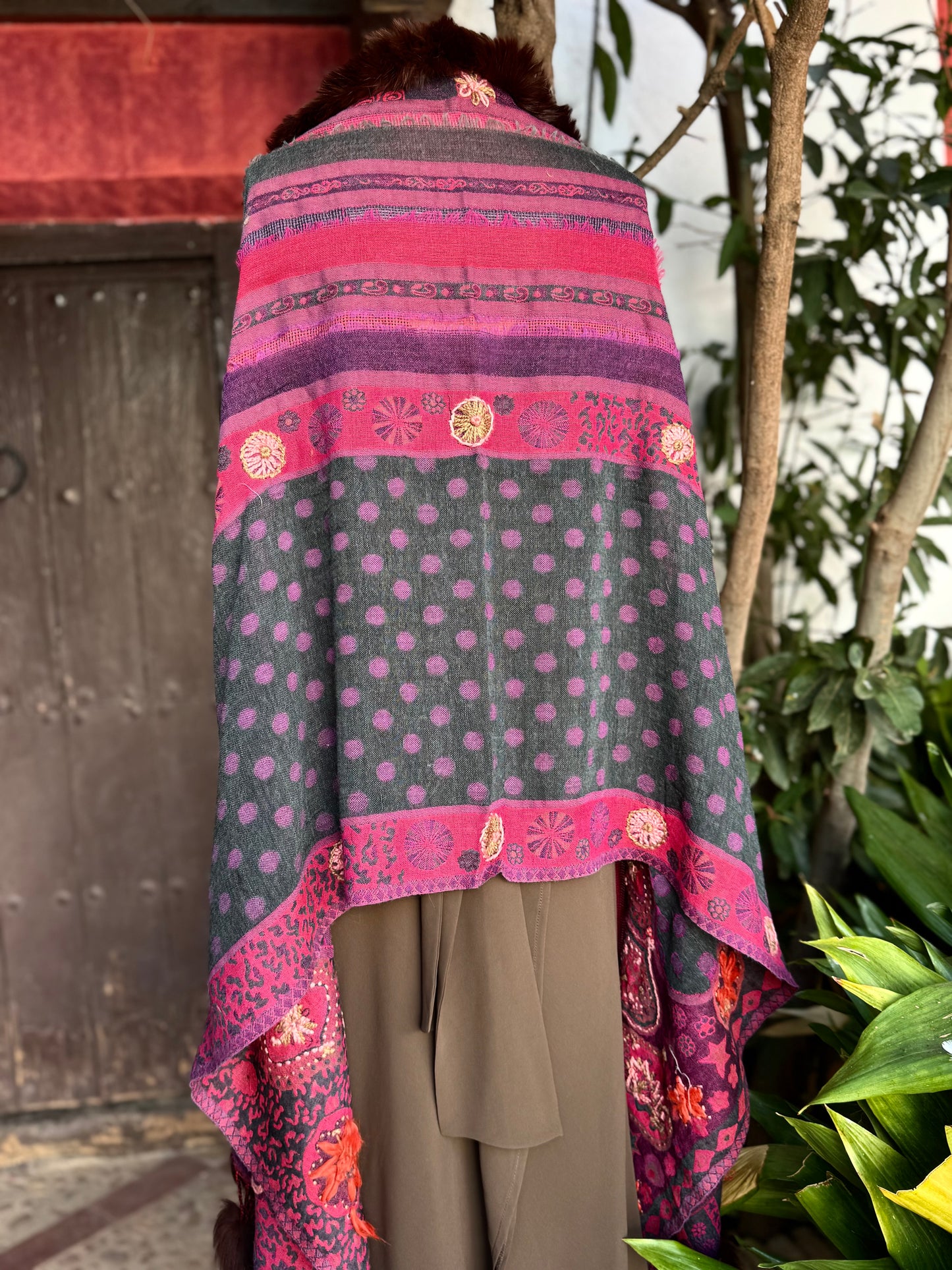 Embroidered wool pashmina cape