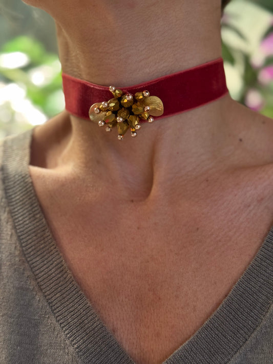 Choker terciopelo teja