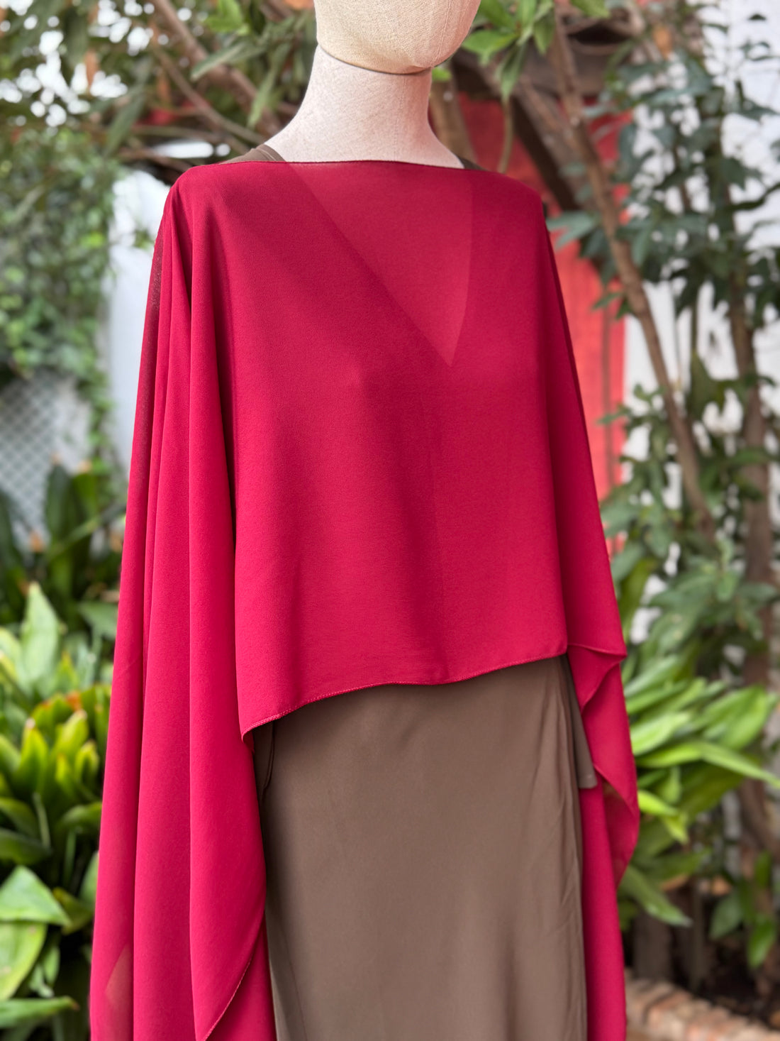 Burgundy chiffon cape