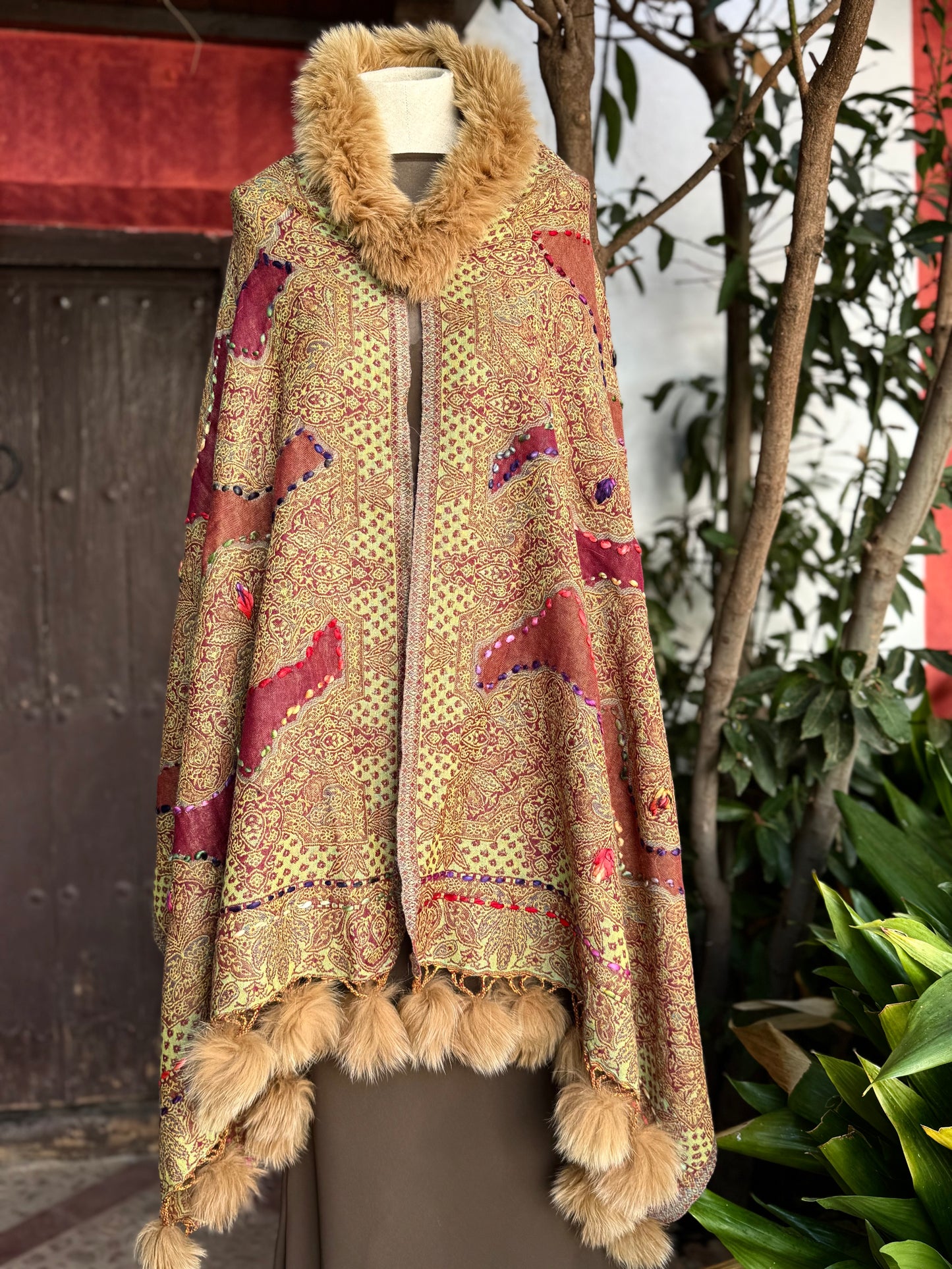 Embroidered wool pashmina cape
