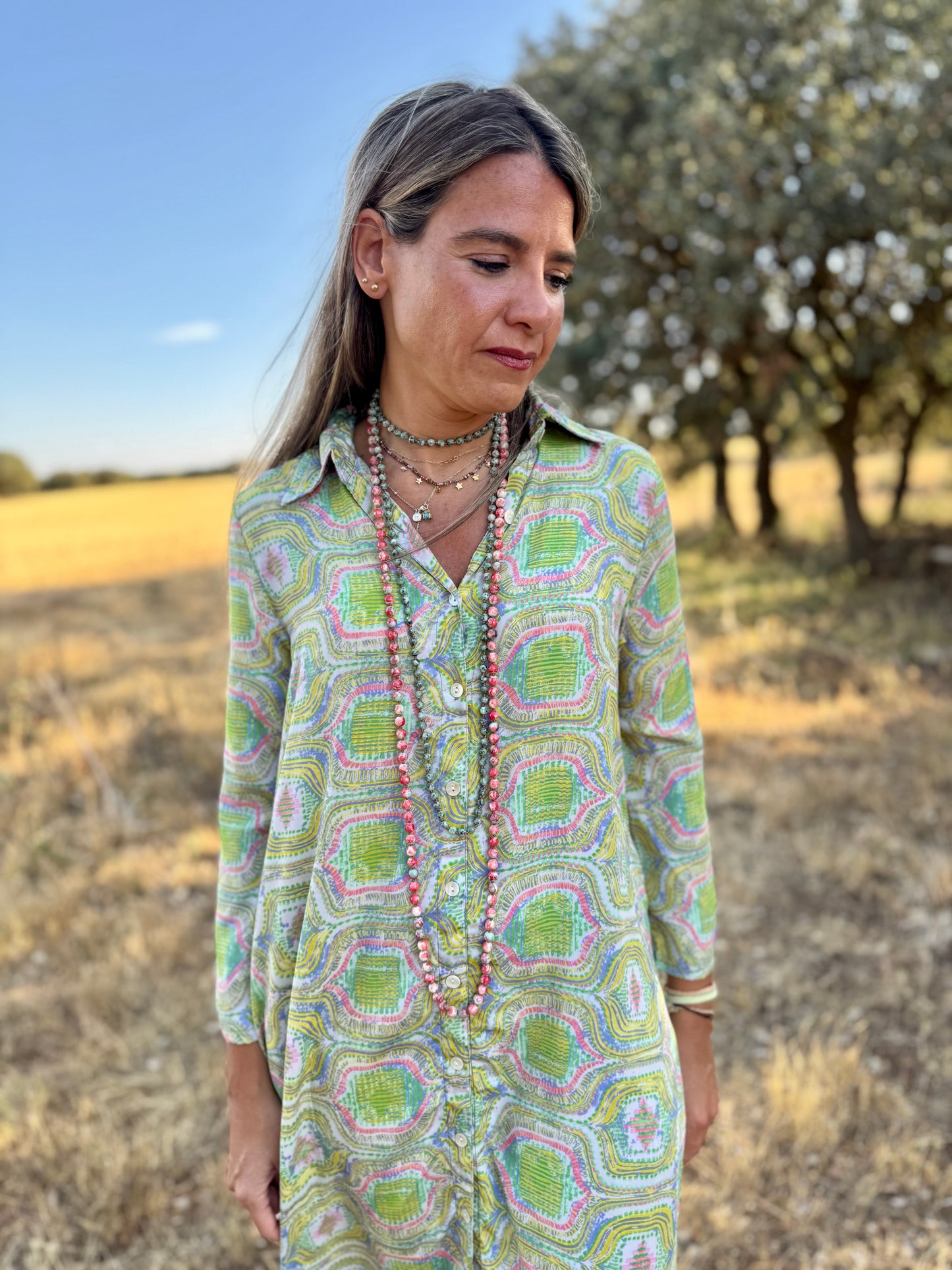 Camisero geométrico lima y rosa