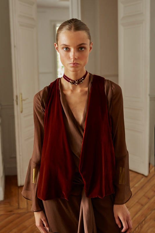 Burgundy velvet vest