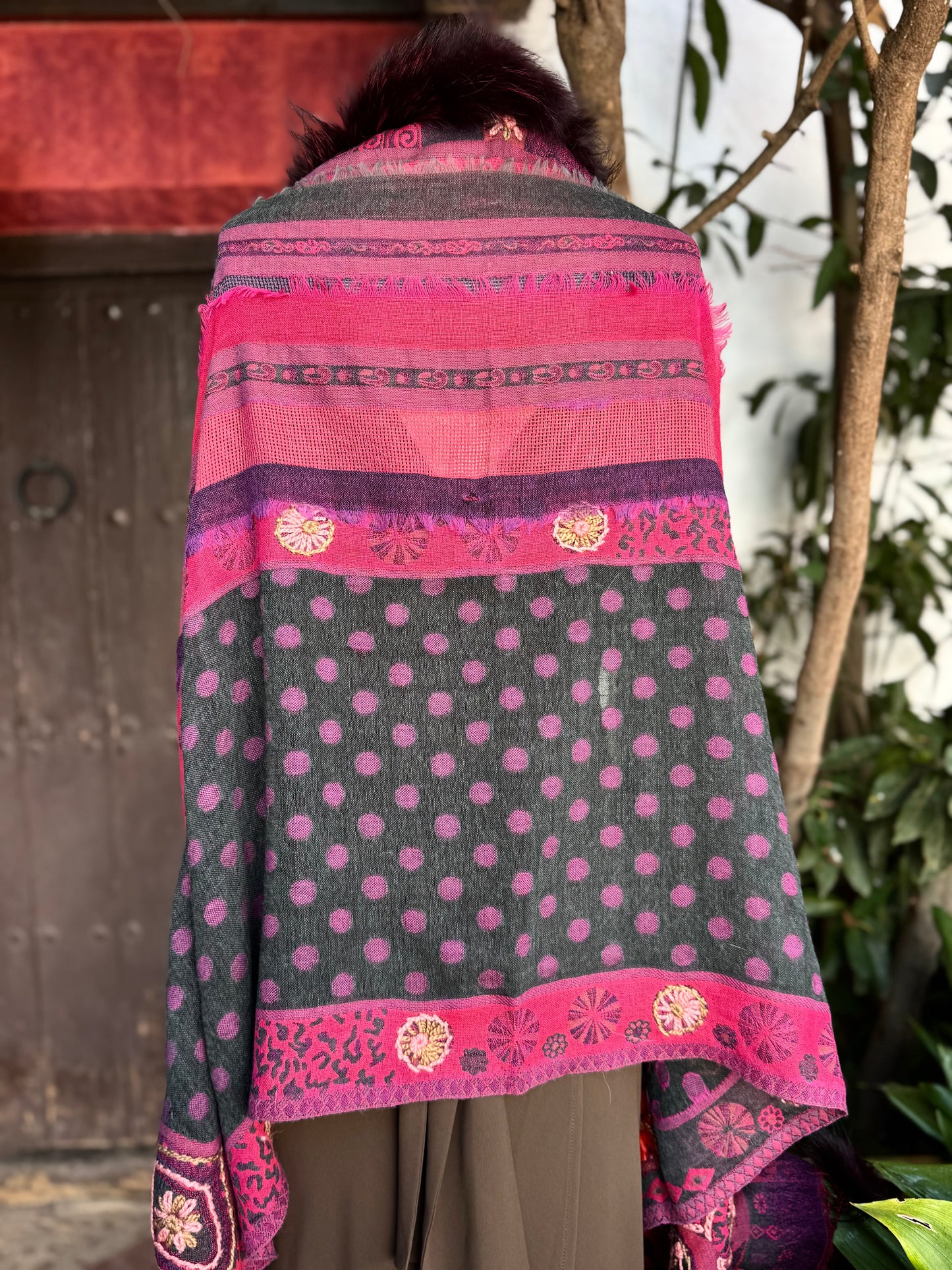Embroidered wool pashmina cape