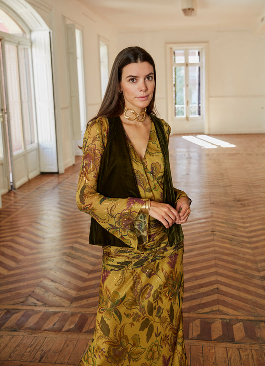 Green velvet vest