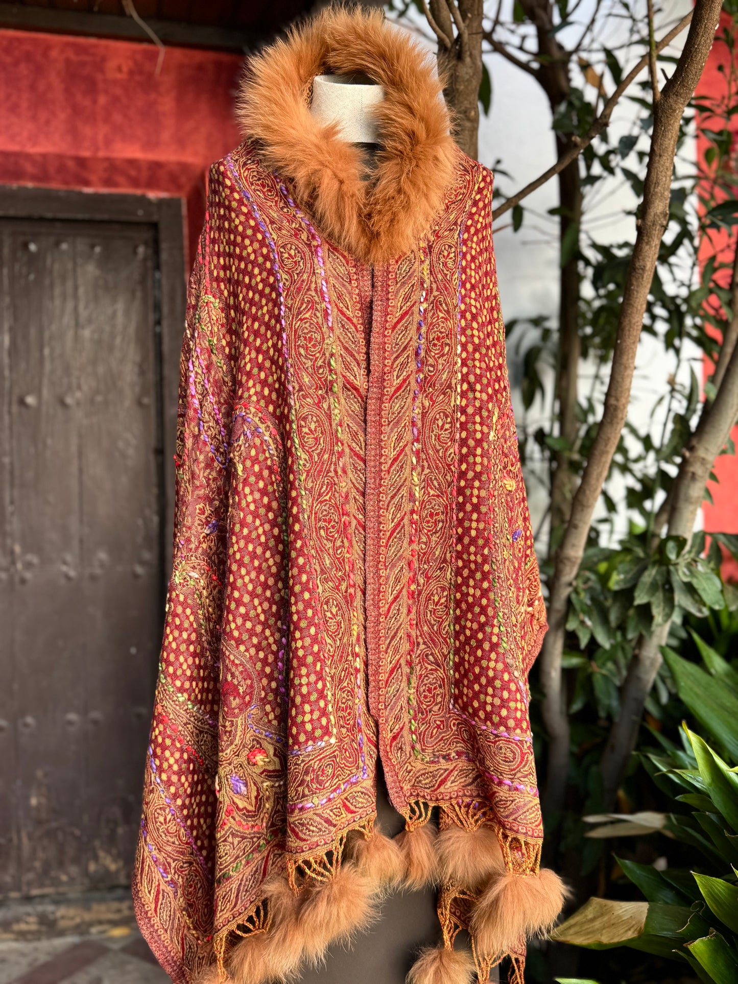 Embroidered wool pashmina cape