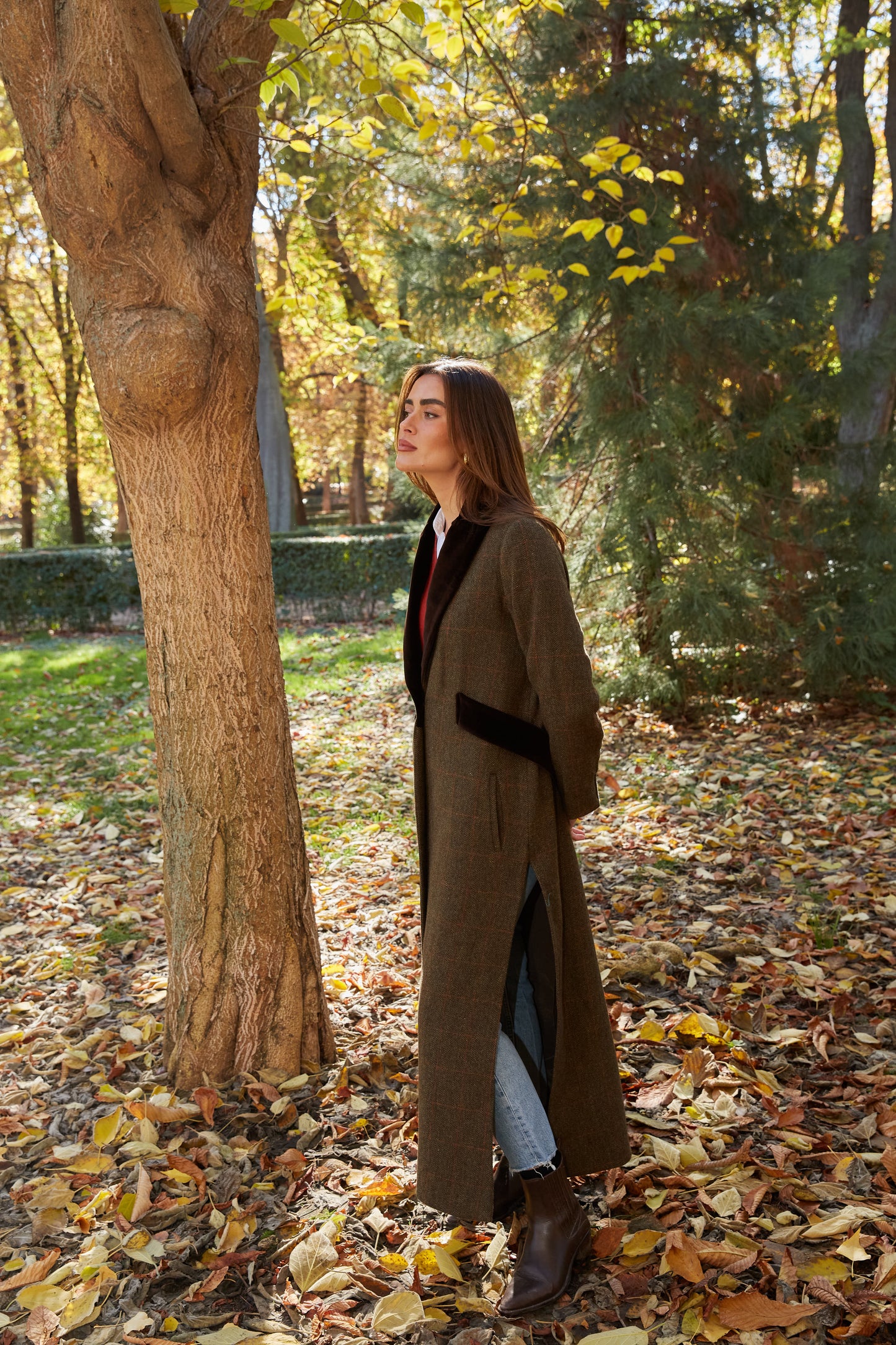 Abrigo aberturas espiga marrón