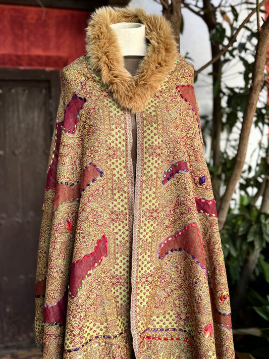 Embroidered wool pashmina cape