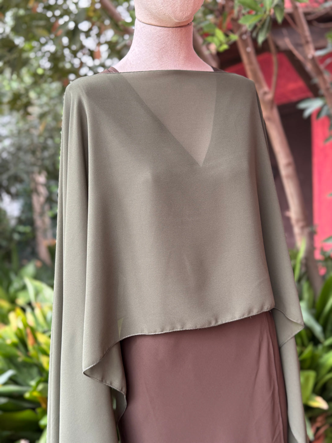 Khaki chiffon cape