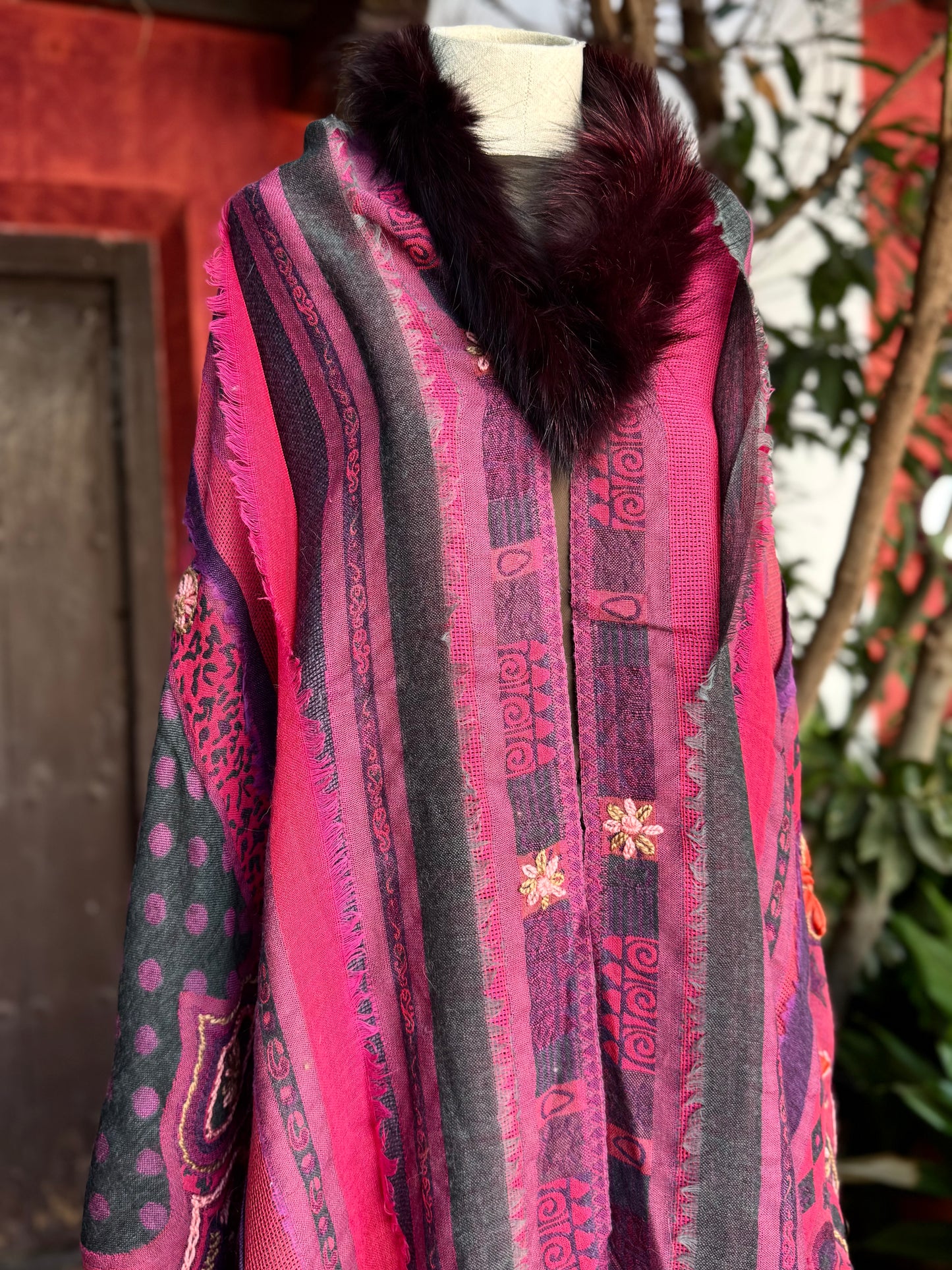 Embroidered wool pashmina cape