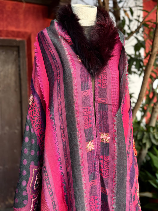 Embroidered wool pashmina cape
