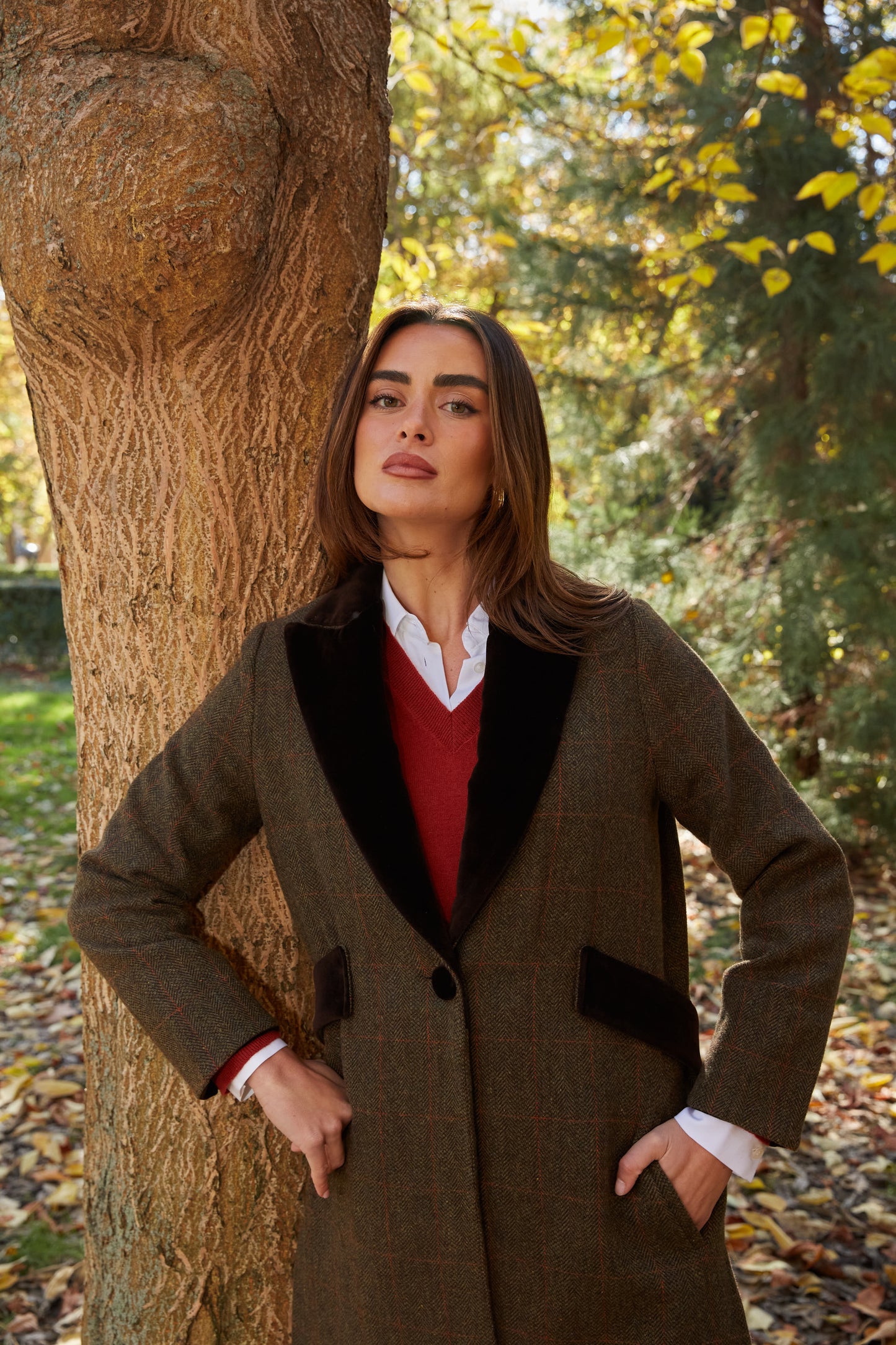 Abrigo aberturas espiga marrón