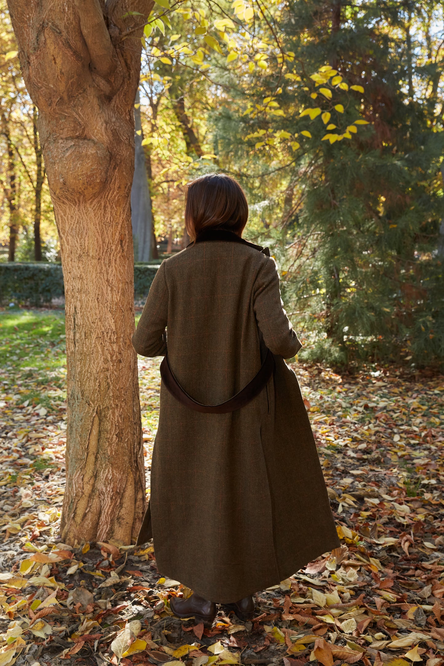 Abrigo aberturas espiga marrón