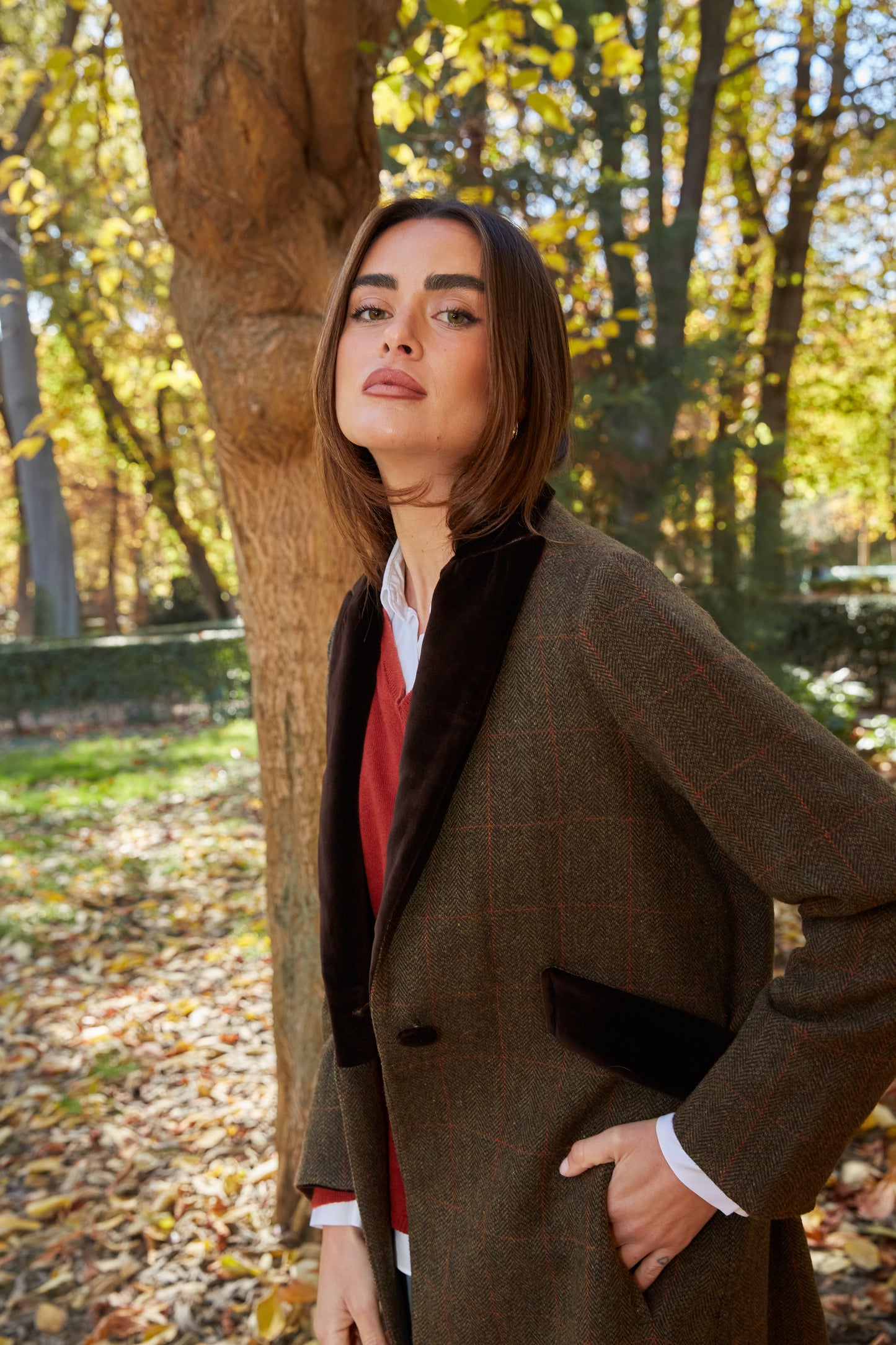 Abrigo aberturas espiga marrón