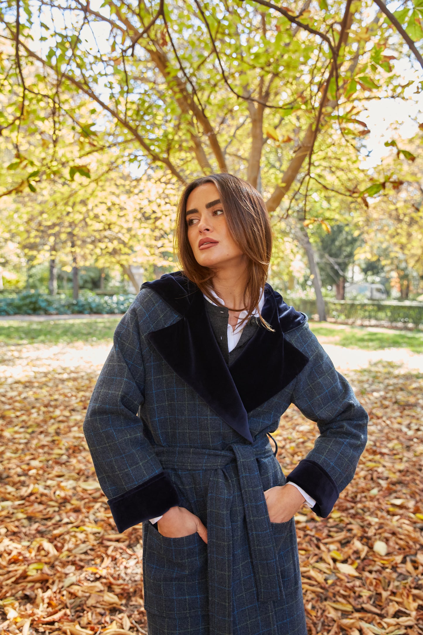 Abrigo Lana capucha azul