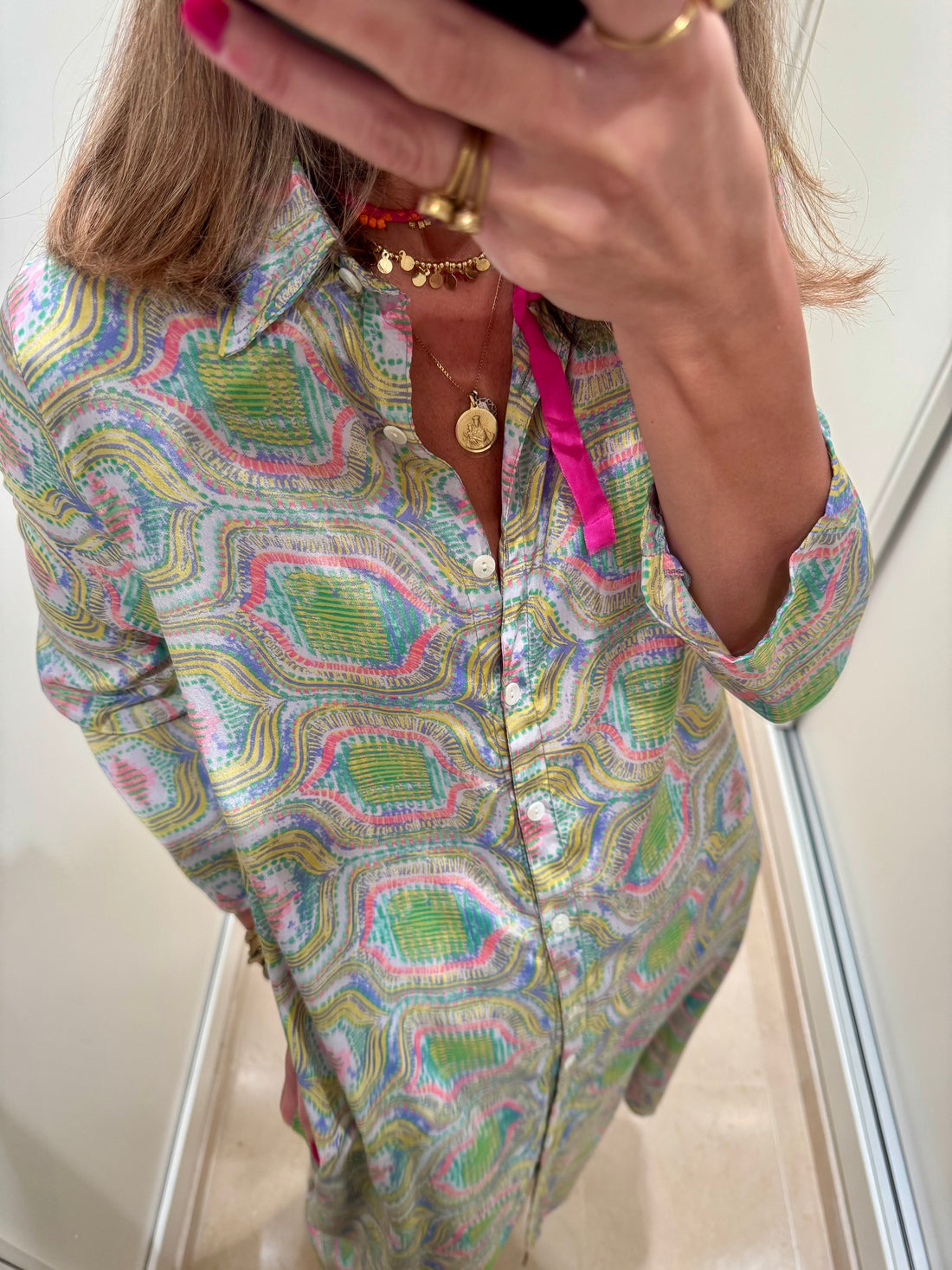 Camisero geométrico lima y rosa