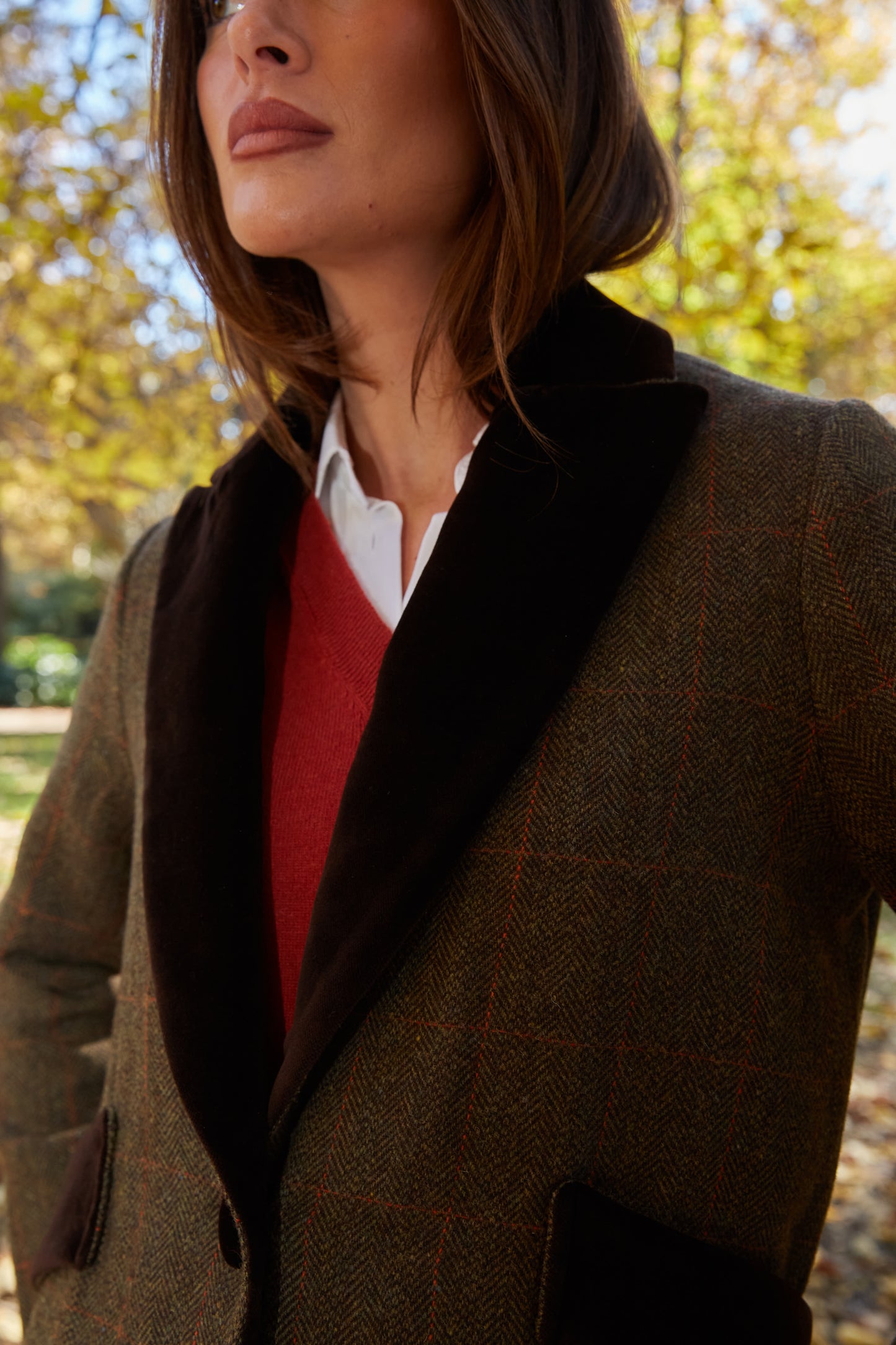 Abrigo aberturas espiga marrón