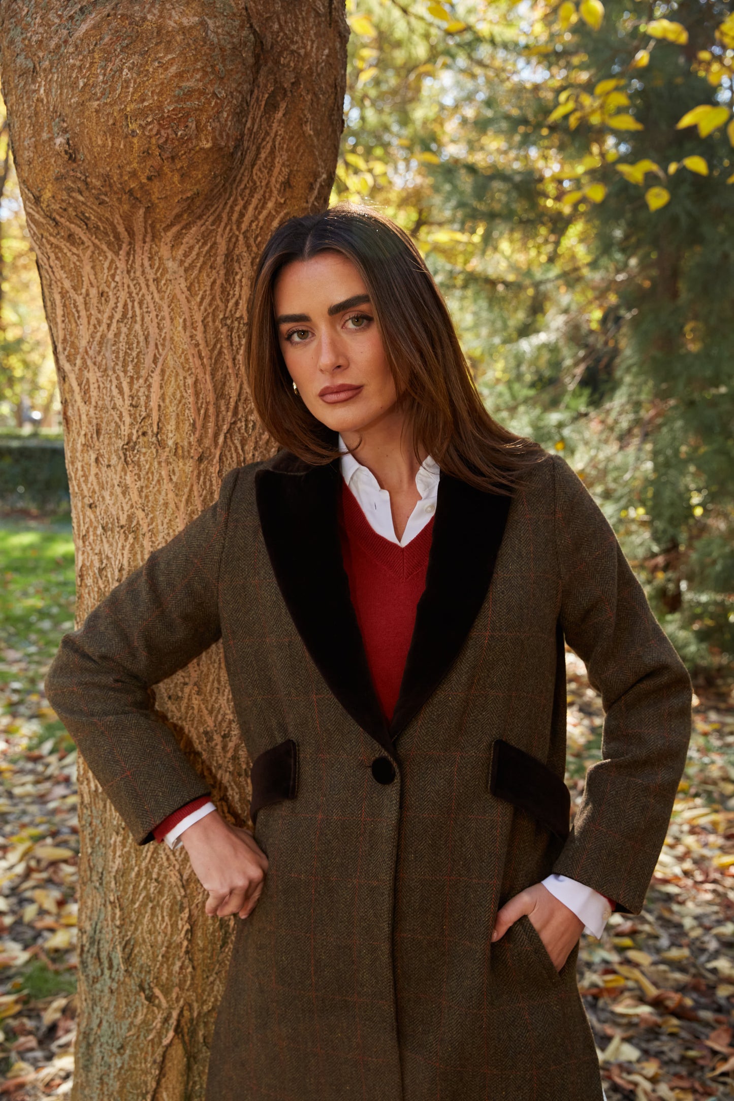 Abrigo aberturas espiga marrón