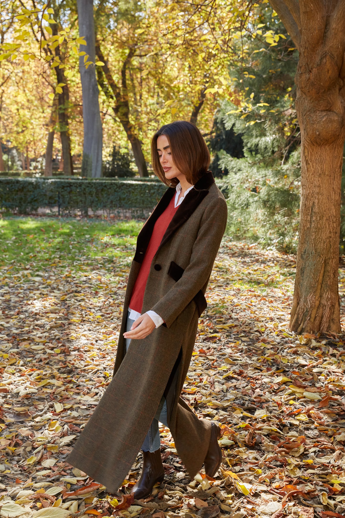 Abrigo aberturas espiga marrón