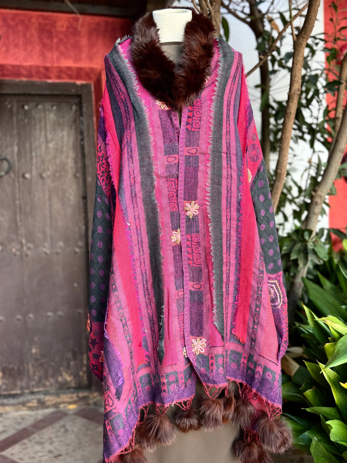 Embroidered wool pashmina cape