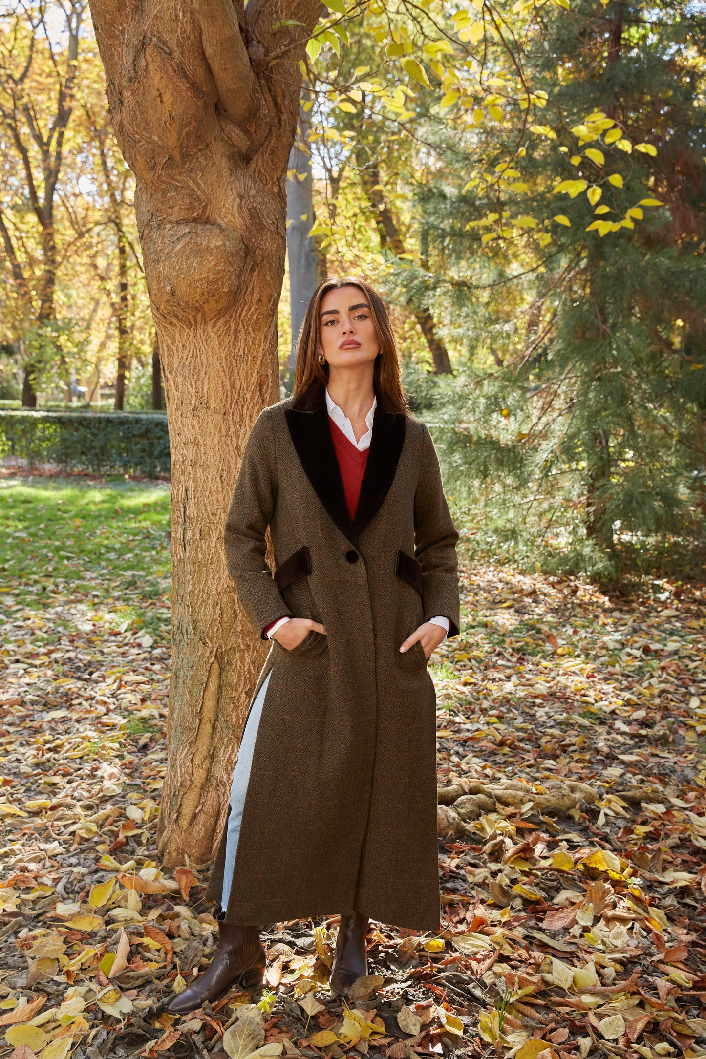 Abrigo aberturas espiga marrón