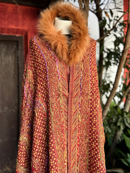 Embroidered wool pashmina cape