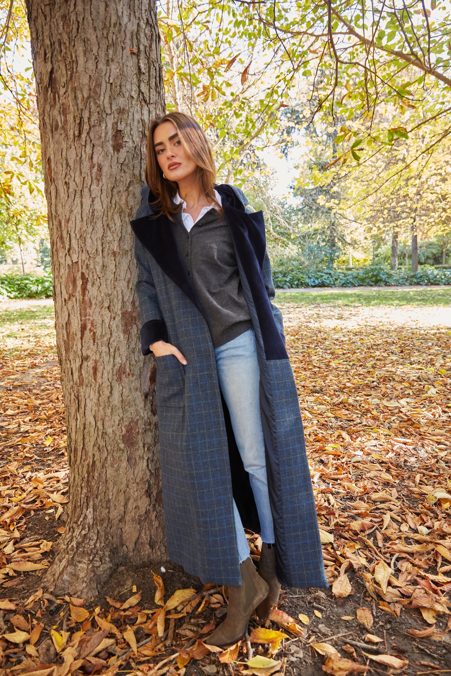 Abrigo Lana capucha azul