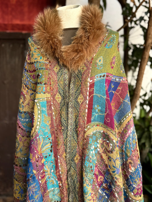 Embroidered wool pashmina cape