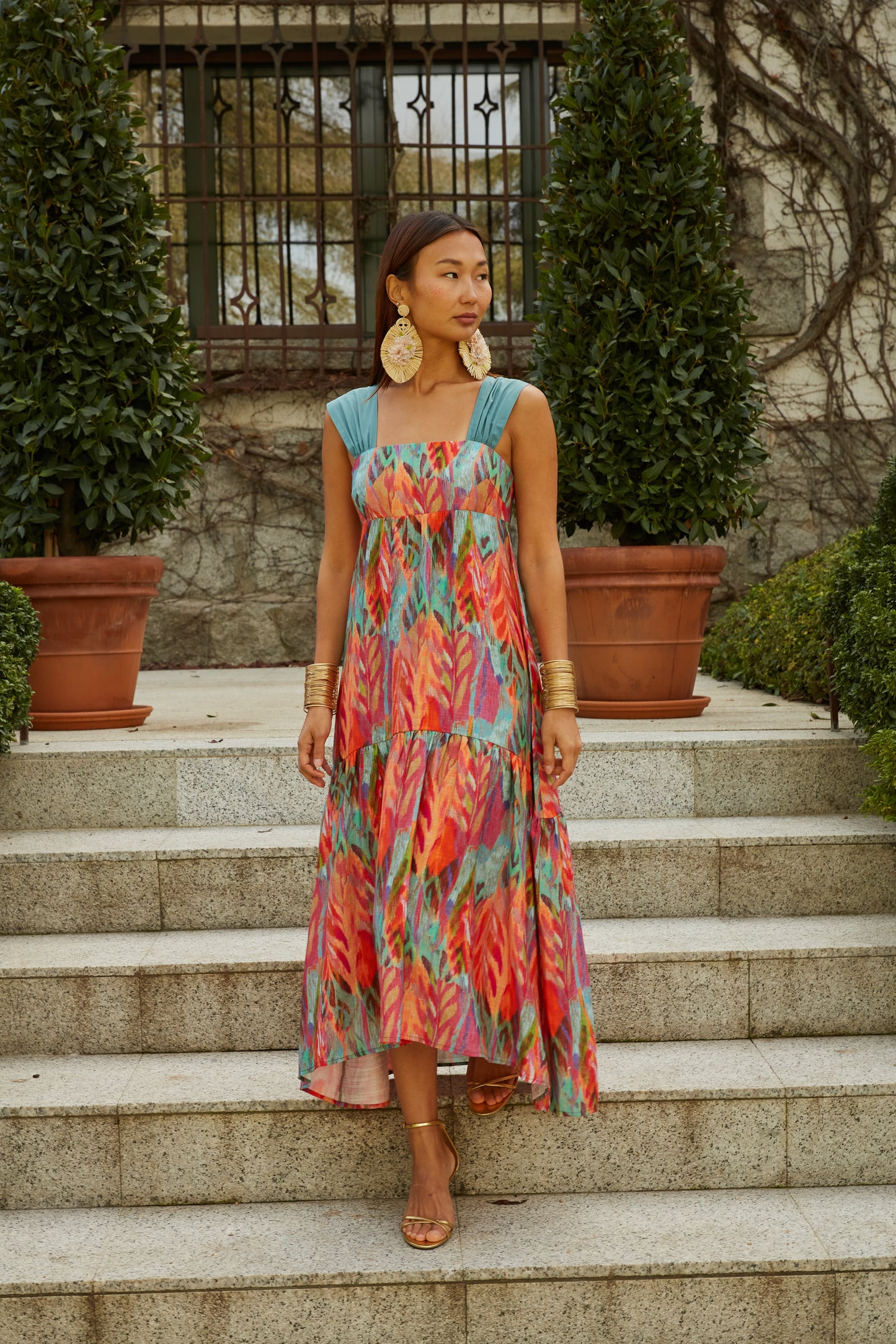 Vestido Cascais hojas verde