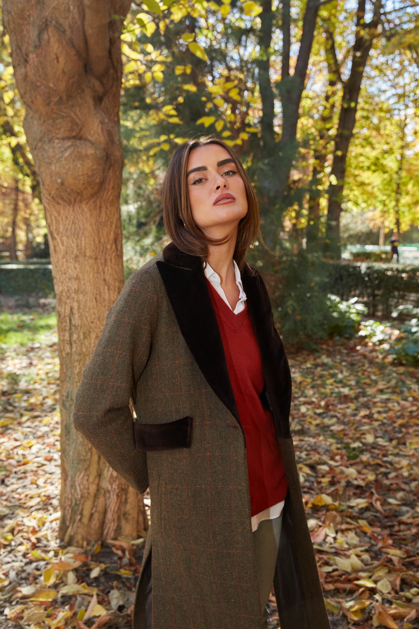 Abrigo aberturas espiga marrón