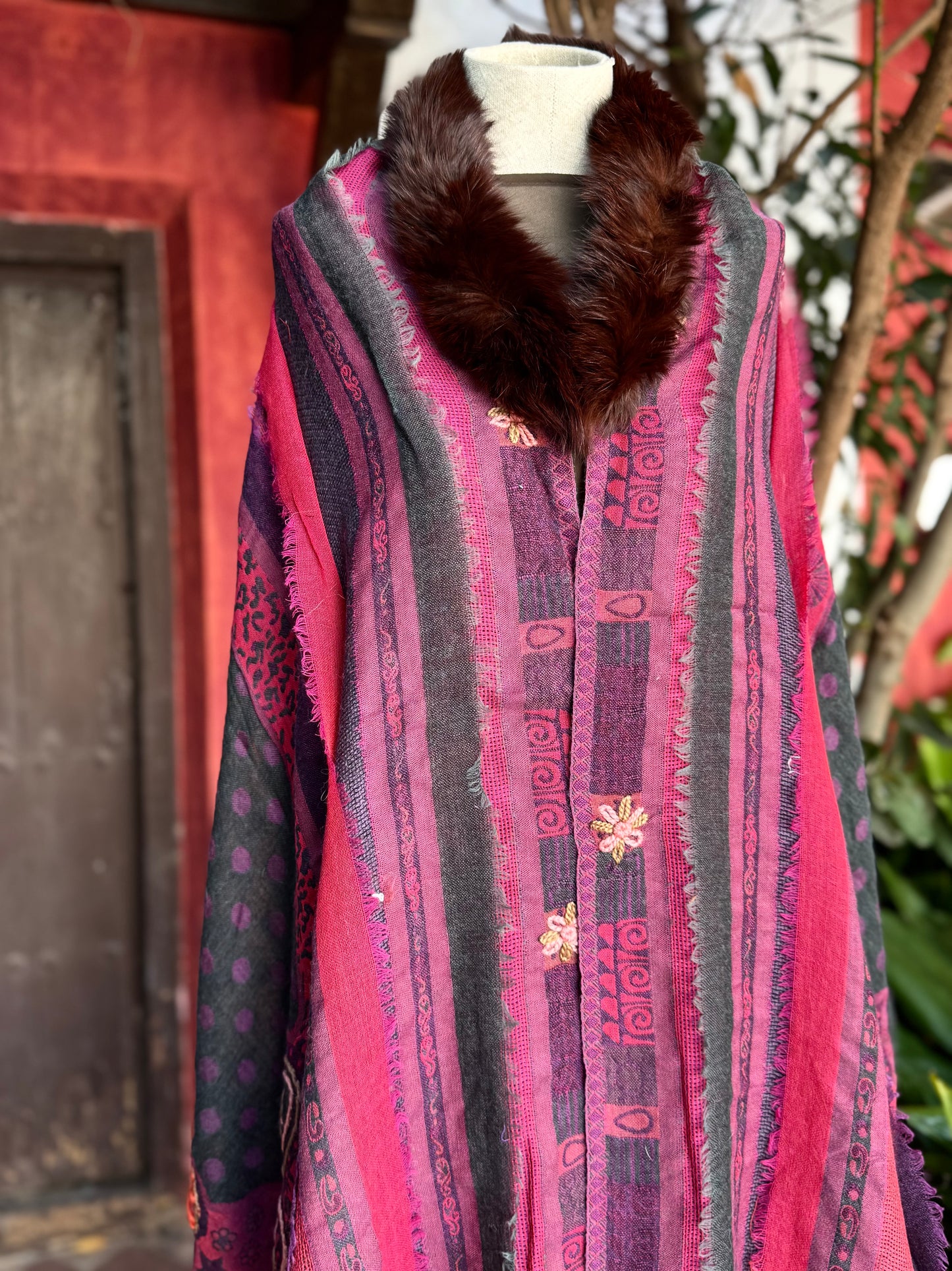 Embroidered wool pashmina cape