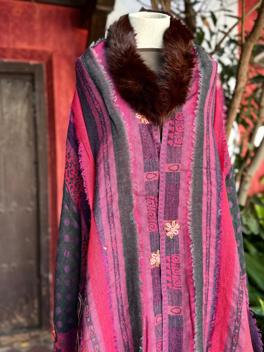 Embroidered wool pashmina cape