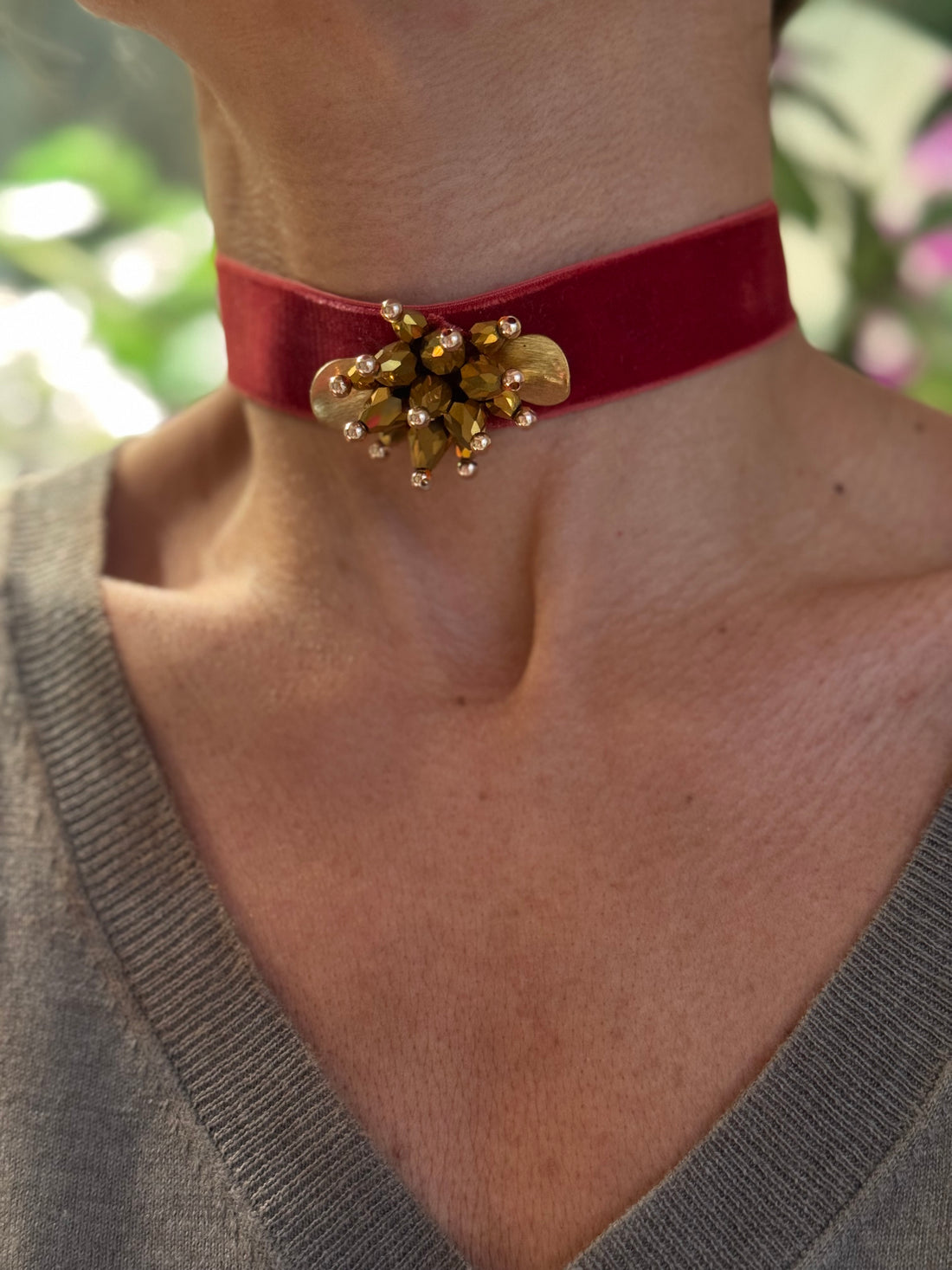 Choker terciopelo teja
