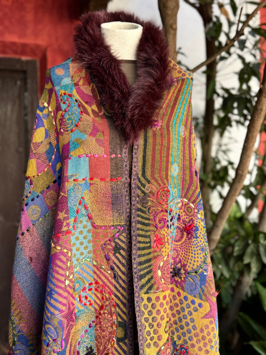 Embroidered wool pashmina cape