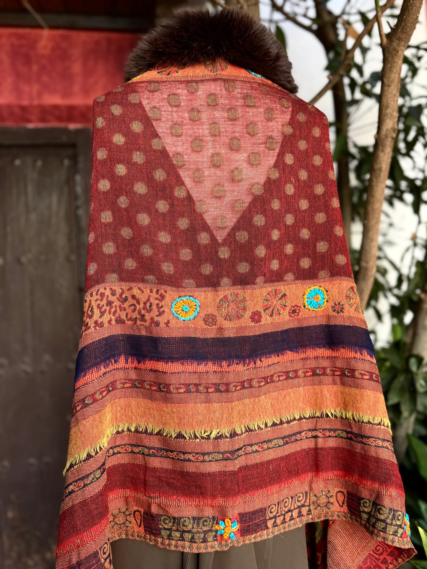 Embroidered wool pashmina cape