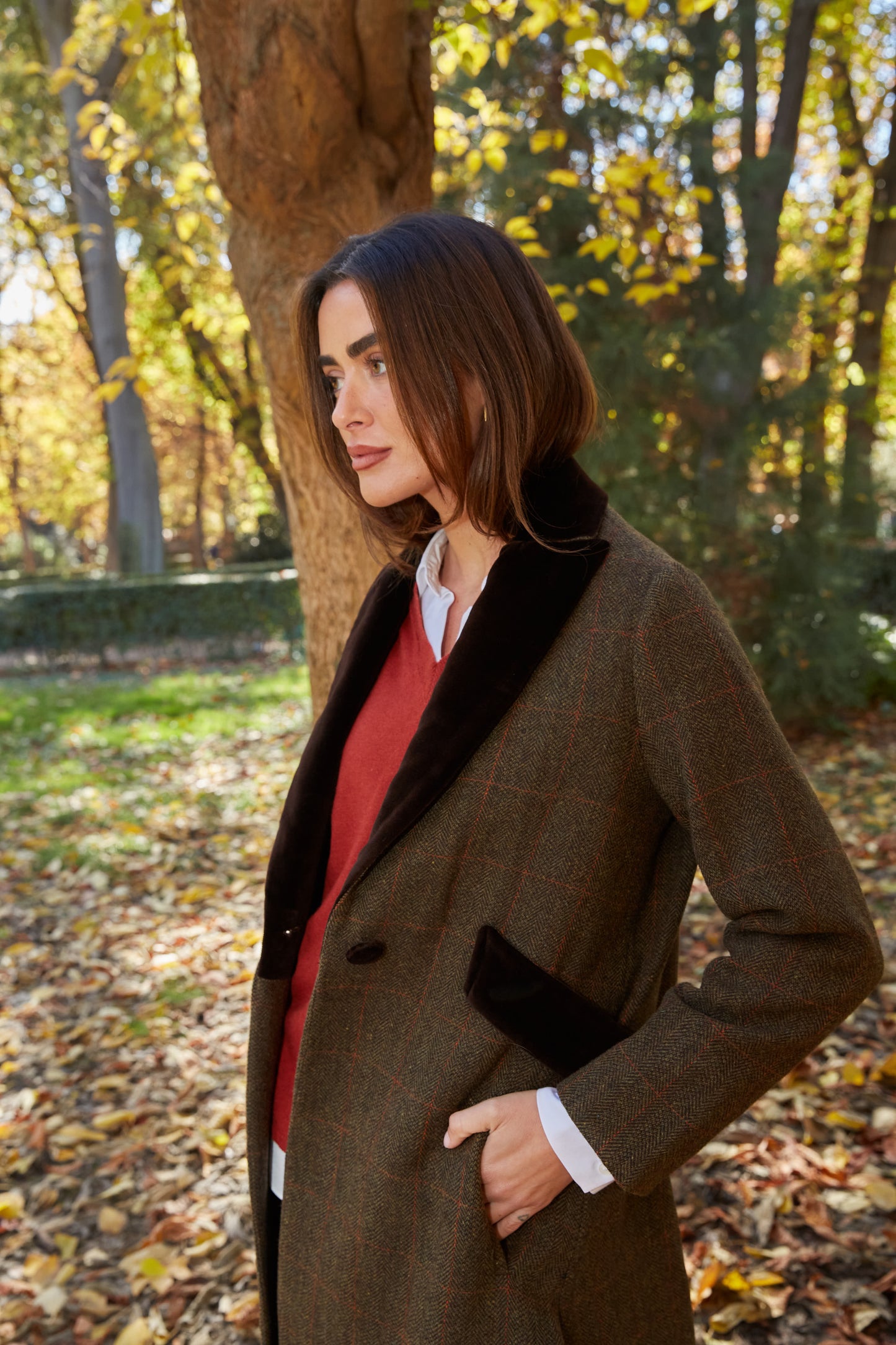 Abrigo aberturas espiga marrón