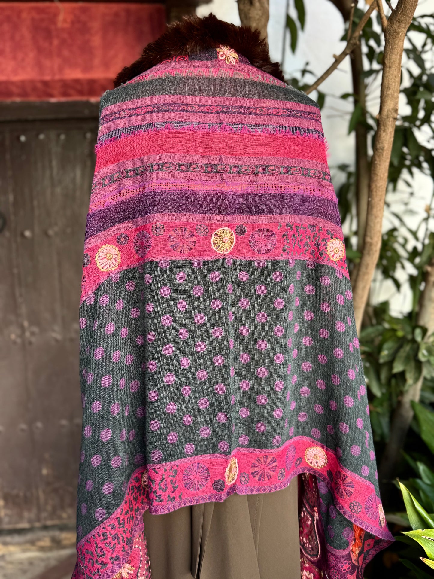 Embroidered wool pashmina cape