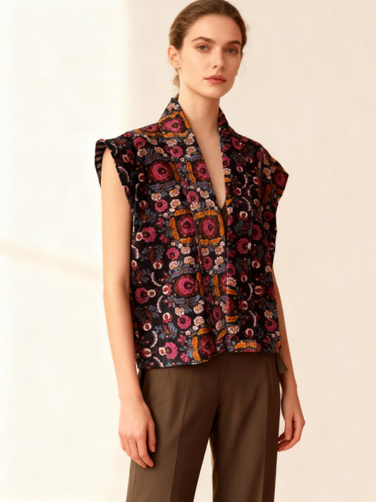 Chaleco de terciopelo flores