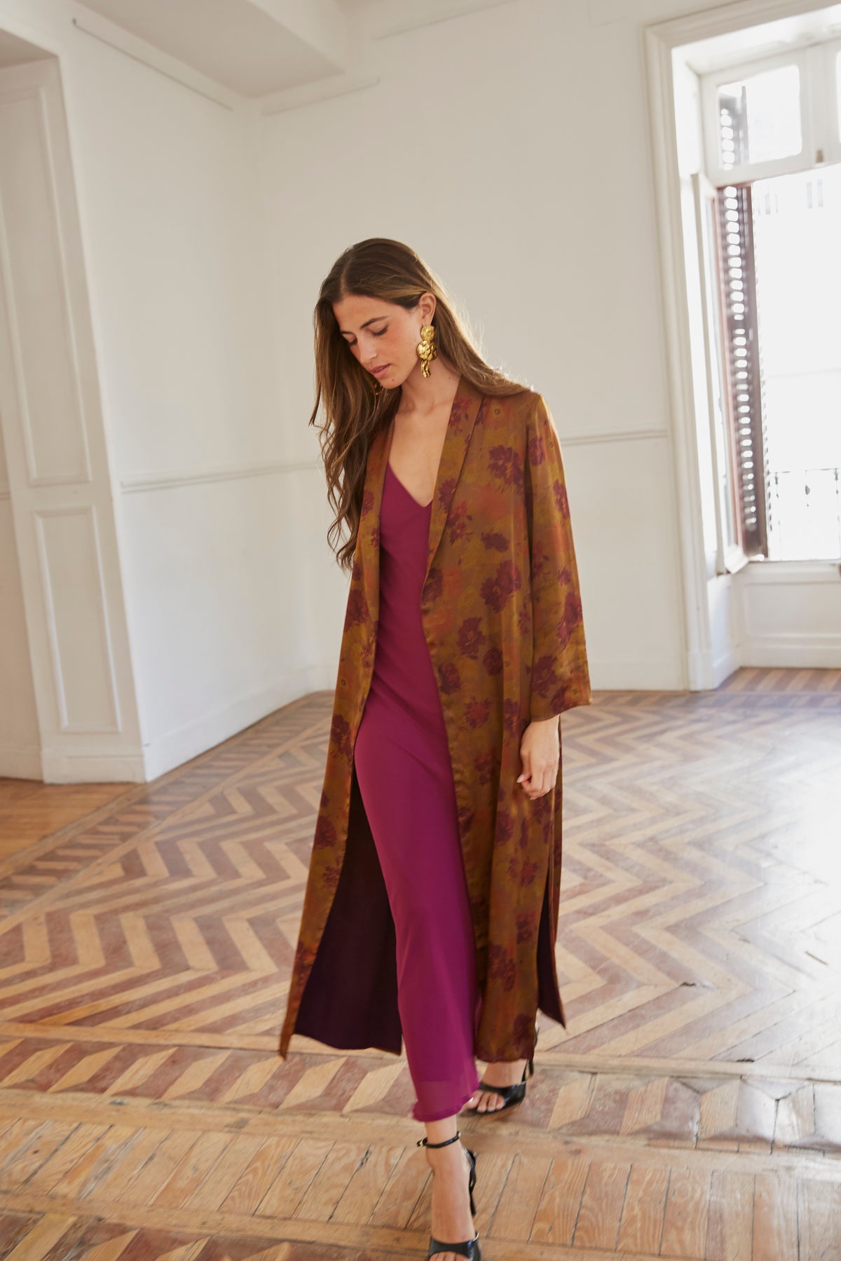 Kimono Búho flores cobre
