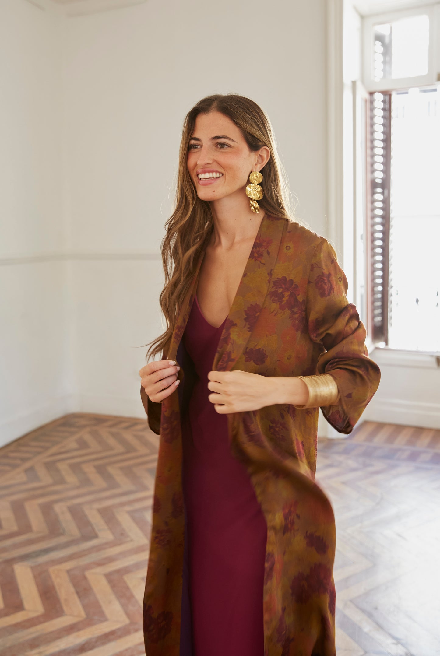 Kimono Búho flores cobre