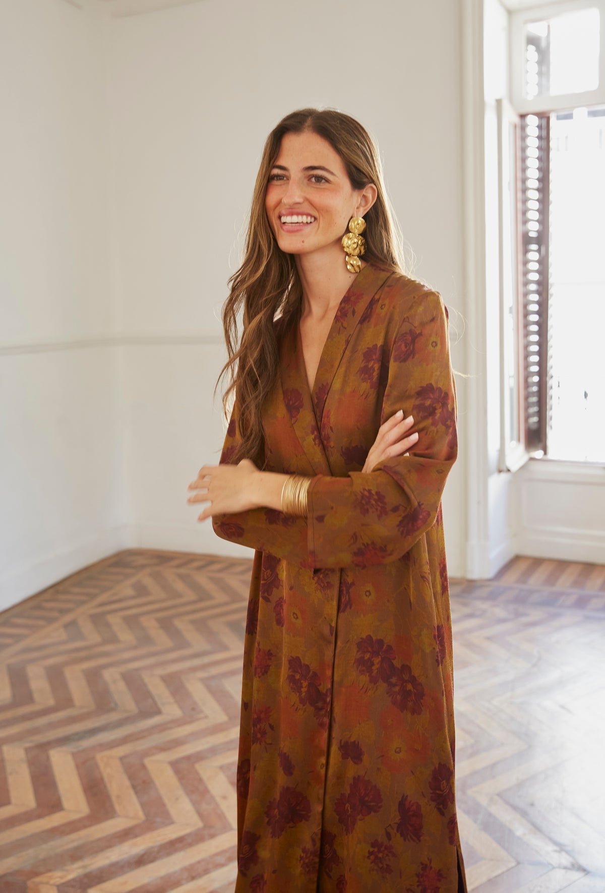 Kimono Búho flores cobre