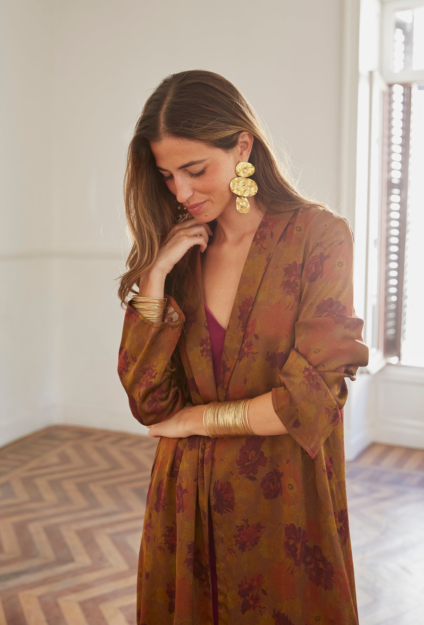 Kimono Búho flores cobre