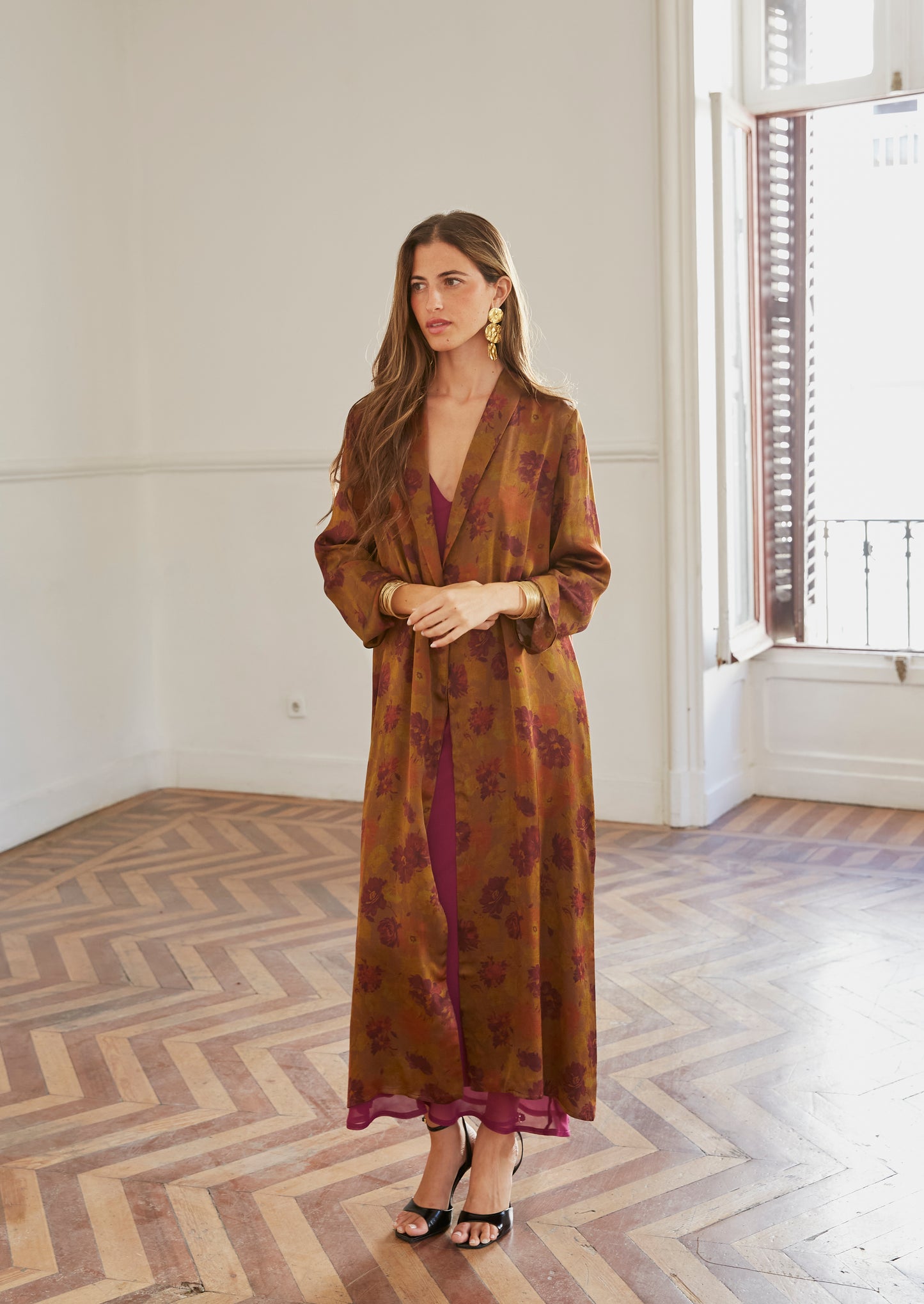 Kimono Búho flores cobre