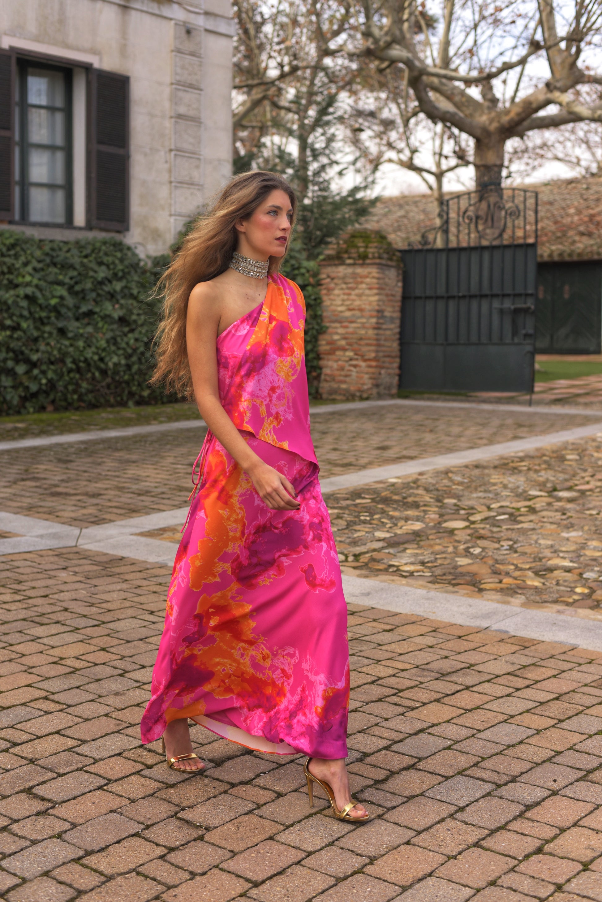 fuchsia and orange dresses Stylish Orange Maxi Dress with Fuchsia Color Block The House of Stylez